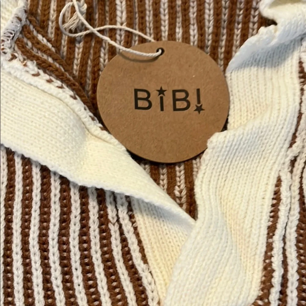 BiBi White and Brown Sweater Pants And Top With Ribbed Knit Design Size XL - Picture 3 of 15